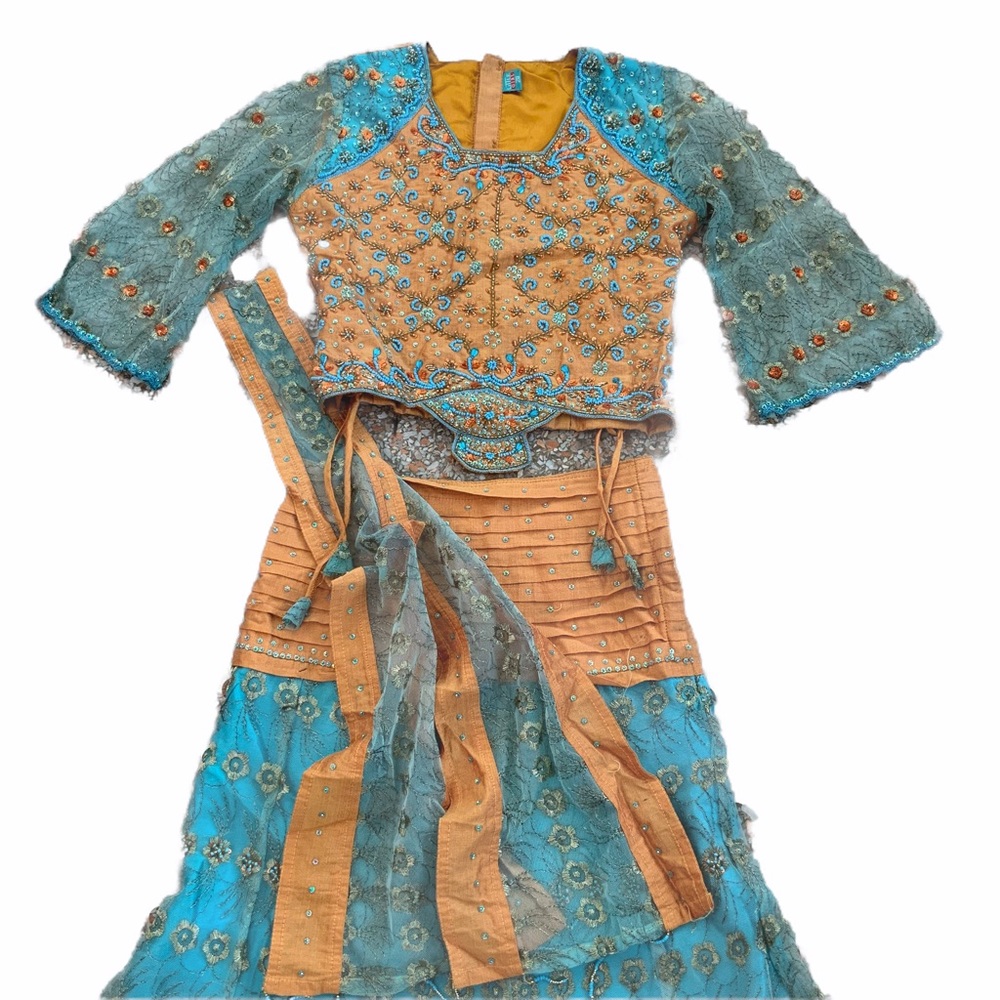 Indian festival Dress Skirt and Choli  size 28 Blue orange